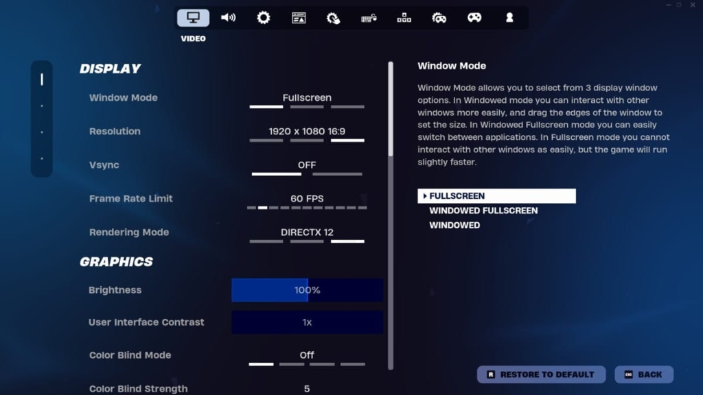 Best Fortnite stretched resolutions: Fortnite video settings menu.