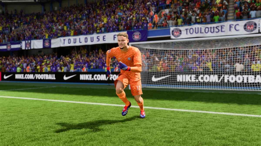 FC 25 best young GK: Filip Jorgensen running off his line for Chelsea.